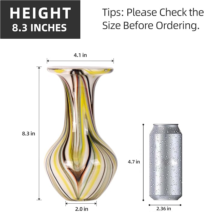 KAMMAK Colored Glass Vase, Beautiful Hand Blown Decorative Vase, Modern Art Vase for Flower Mantle Dining Table Centerpiece, Entryway Living Room Wedding Decoration, FH015