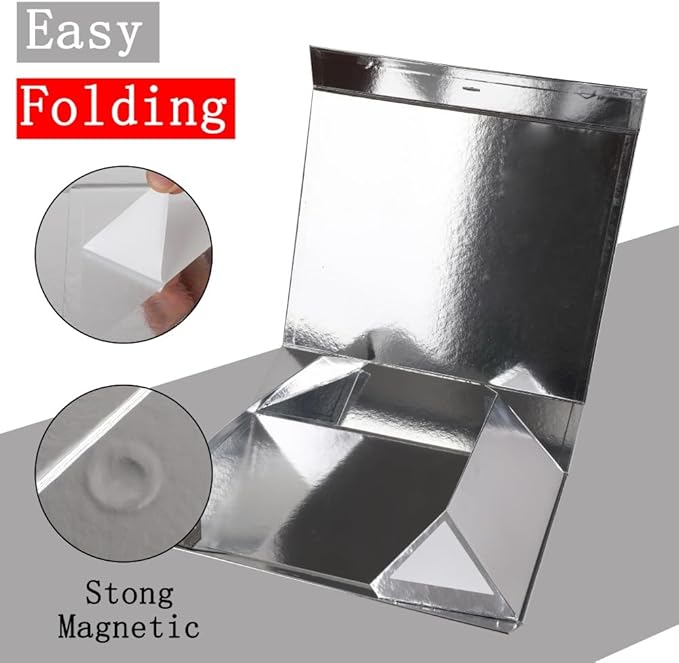 Small Gift Boxes with Lids 5 Pack 6X6X3 Inch Silver Gift Box with Ribbon Christmas Gift Box Foldable Gift Boxes for Presents、Graduation、Birthdays，Shredded Paper Filler & Cards