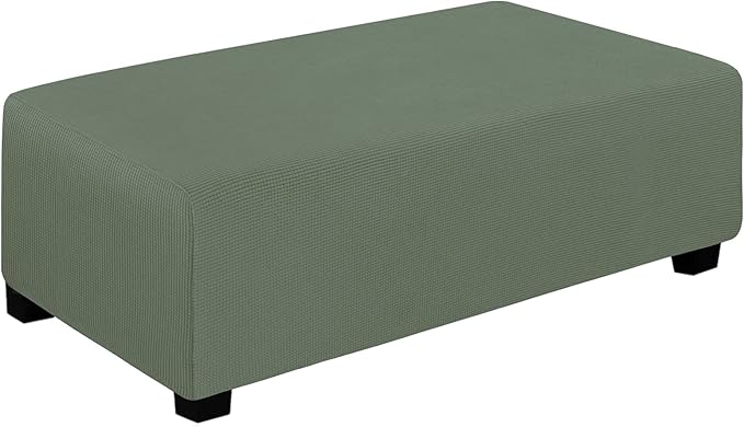 Easy-Going Stretch Ottoman Cover Folding Storage Stool Furniture Protector Soft Rectangle slipcover with Bottom (XX-Large,Greyish Green)