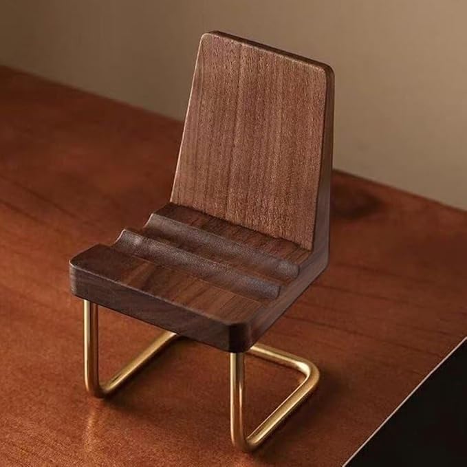 Cell Phone Holder Mini Black Walnut Wooden Chair, Mobile Phone Holder Stand, Portable Small Chair Holder Desktop Decoration
