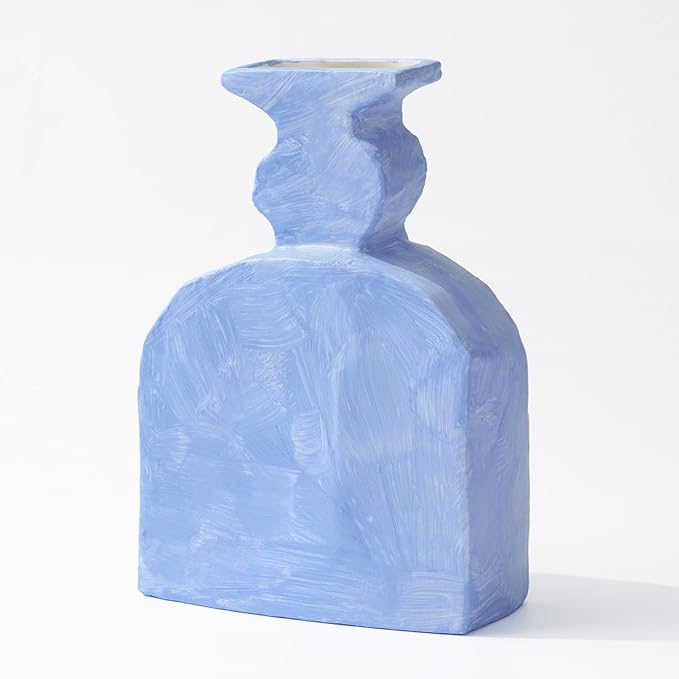 Ceramic Vase, Small Blue Vases Home Decor,Fall Décor Modern Farmhouse Vases for Home Decor, Organic Decor Accents for Living Room, Shelf, Table, Entryway