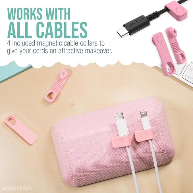Smartish® Magnetic Cord Holder - Bigger Cable Wrangler Stocking Stuffer Organizer with Magnet Clips for Charger Management on Desktop, Nightstand - Holds 6+ Cables - I'm Blushing