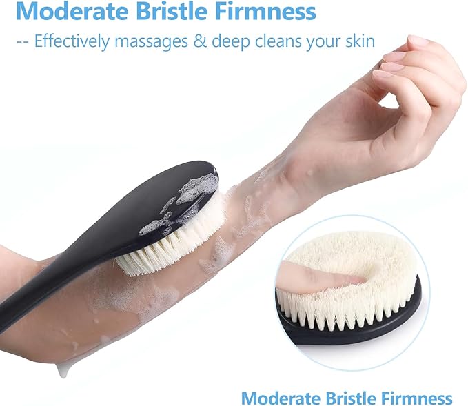 17-Inch Back Scrubber for Shower, Anti-Slip Exfoliating Body Brush for Bath, Gentle Back Brush for Shower for Men, and Women, Cleaning Skin for Smooth, Glowing Skin (Black)