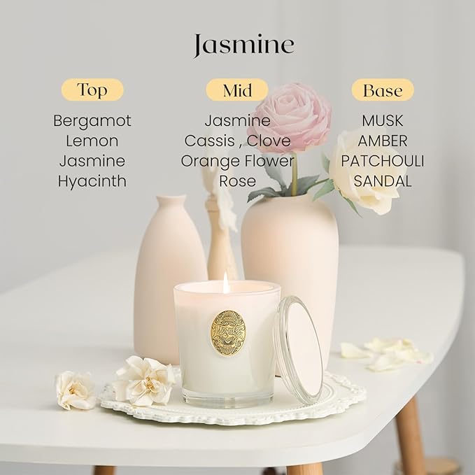M&SENSE Natural Soy Candle | Jasmine White | 10.2 oz, 55H Burn | Luxury Scented Candle for Relaxation, Gifting, Home Décor | for Bedroom, Office, Party