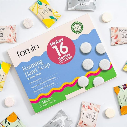 FOMIN Foaming Hand Soap Refills (16 Pack) - Variety Pack Foaming Hand Soap Tablets - Skin Friendly Foam Soap Refill for Hand Wash - Makes 128 fl oz (16 x 8 fl oz)