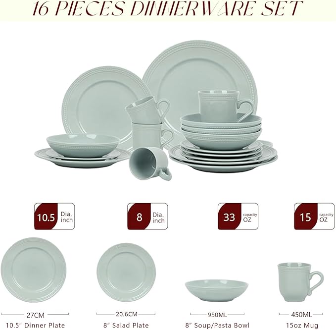 Pearl Dots Stoneware Dinnerware Set (16pc Set, Teal)