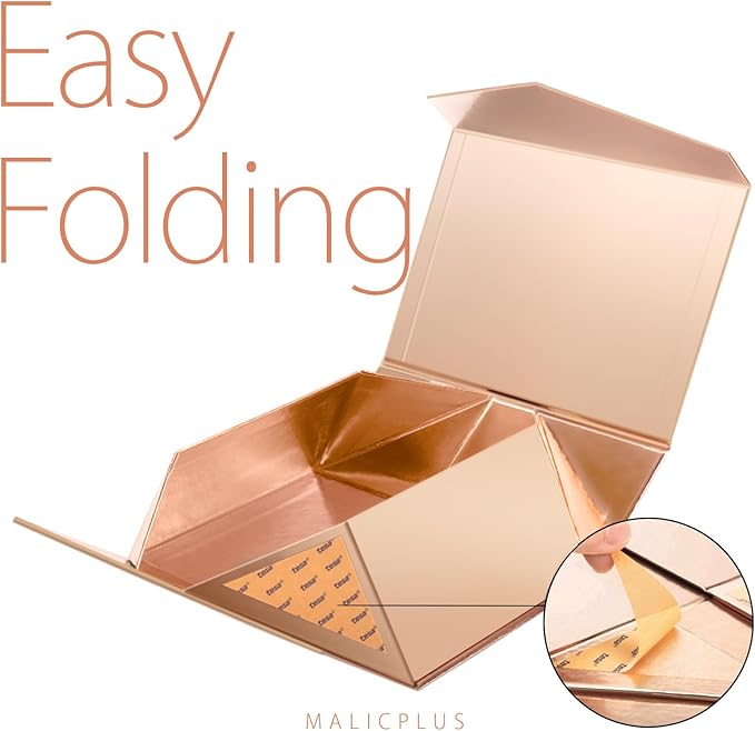 6 Gift Boxes with Lids 9x9x3.4 Inches, Rose Gold Bridesmaid Proposal Boxes with Magnetic Closure for All Occasion (Glossy Rose Gold)