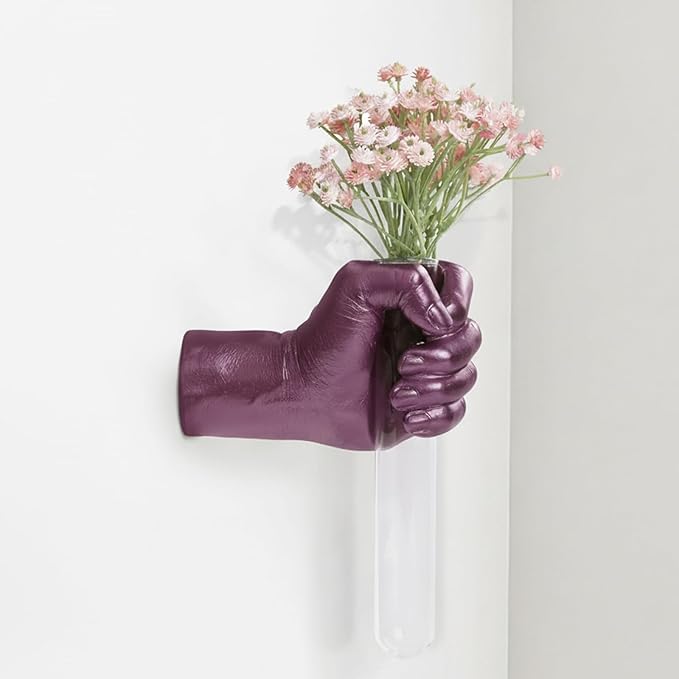 Creative Wall Hanging Sculpture, Artistic Wall Hanging Hand Sculpture with Test Tube vases, Home Decoration Hand Against Wall (Purple)
