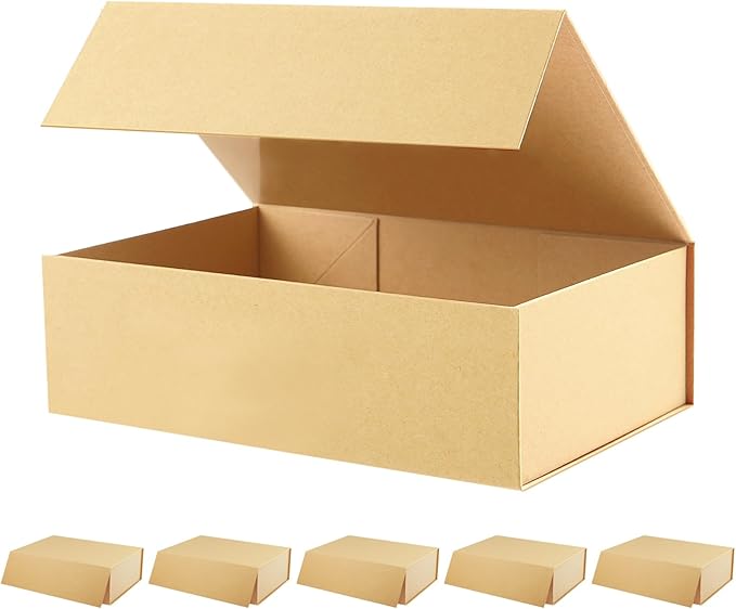 6 Large Gift Boxes with Lids 13.5x9x4.1 Inches, Kraft Groomsmen Proposal Gift Boxes with Magnetic Closure for All Occasion (Matte Kraft)