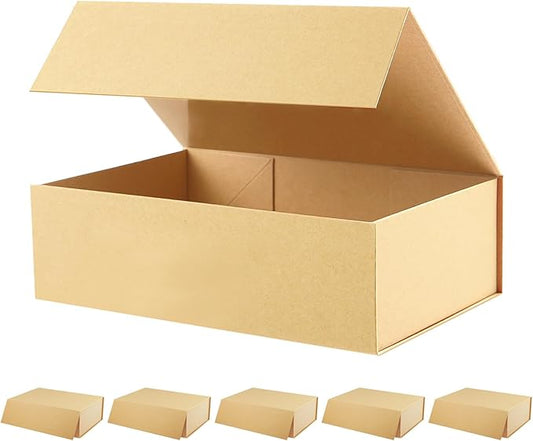 6 Large Gift Boxes with Lids 13.5x9x4.1 Inches, Kraft Groomsmen Proposal Gift Boxes with Magnetic Closure for All Occasion (Matte Kraft)