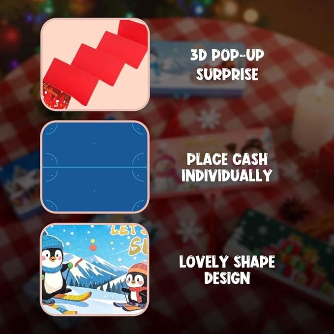 Christmas Cash Gift Envelopes, 2025 New Christmas Money Holders for Cash, Money Envelopes with 10 Slots, DIY Holiday Surprise Card Holder for Xmas Gift (Blue3)