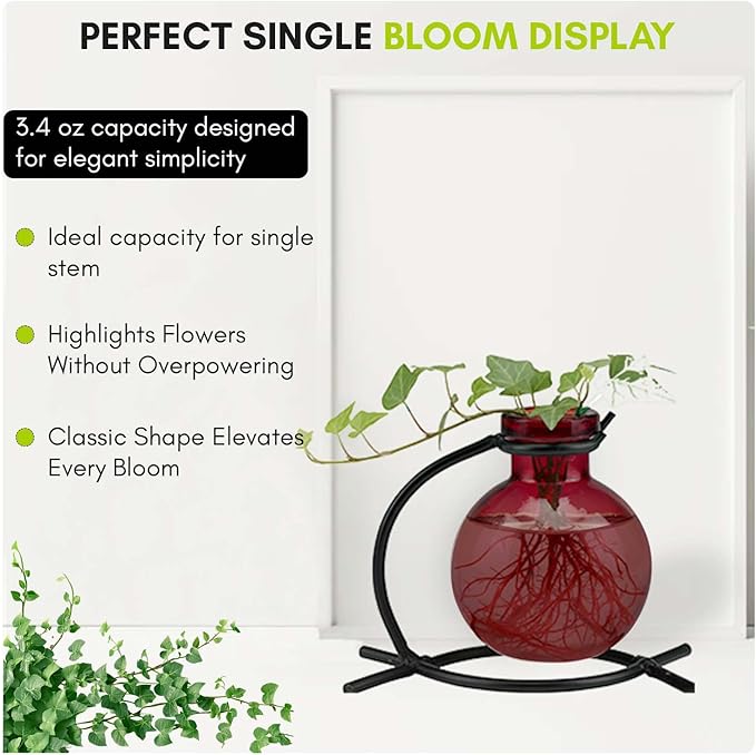 Couronne Company M501-200-06 Casablanca Recycled Glass Vase & Metal Stand, 4", Red, 1 Piece