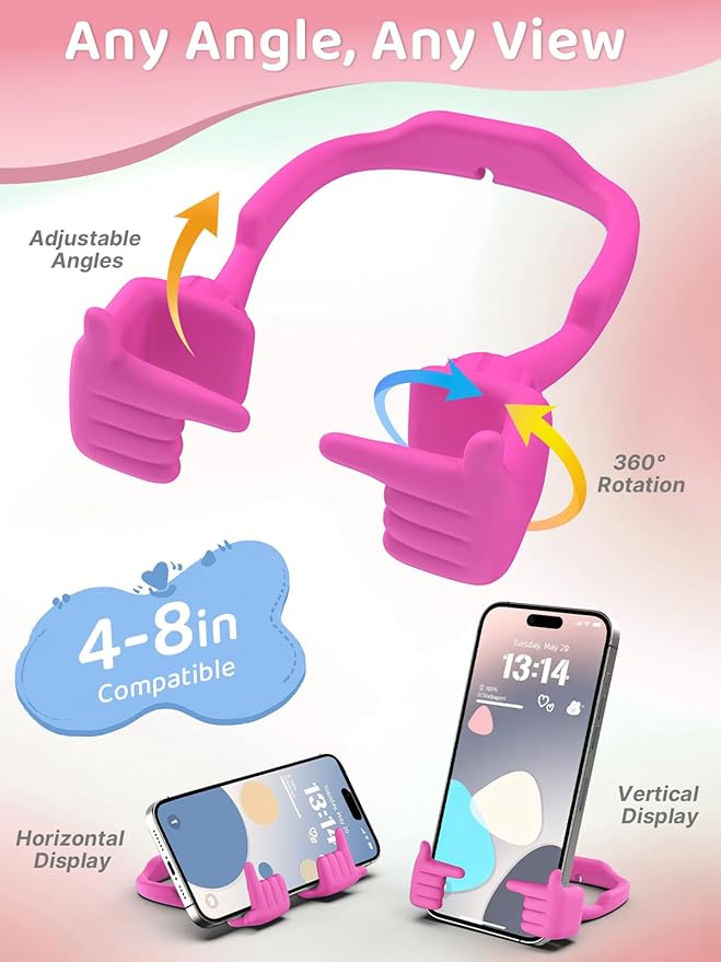 Stocking Stuffers for Teens Girls Boys Cell Phone Stand Patented Adjustable Shy Fingers Lazy Phone Holder for Desk Cool Gadgets Gifts Ideas for Adults Women Gifts for Christmas (Hot Pink)