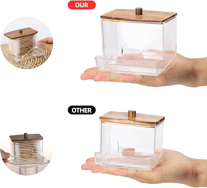 Tbestmax 10oz Qtip Holder Dispenser with Black Wood Lids, Big Cotton Swab Holder Bathroom Accessories Organizer for Storage-Qtips Cotton Ball, Floss Container
