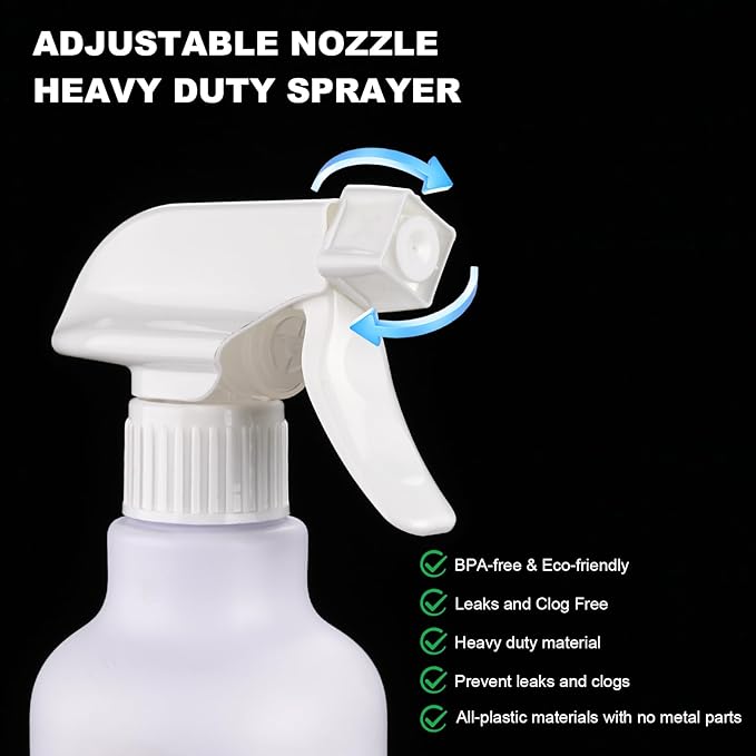 Spray Bottles Plastic Spray Bottle for Hair Mist/Stream Heavy Duty Empty Spray Bottles for Cleaning Solutions, Plants, Cooking (16.9oz-White)