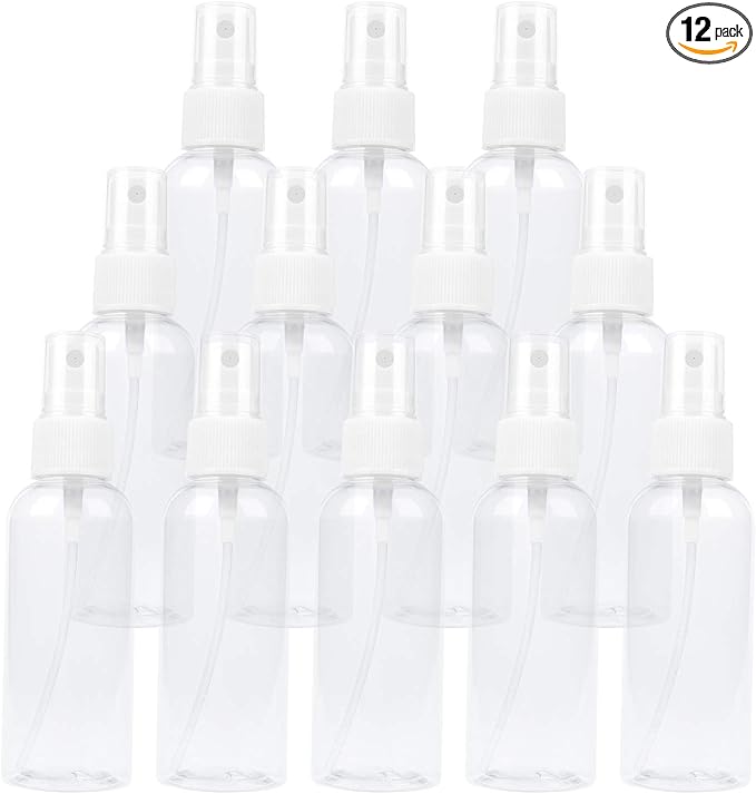 TRENDBOX 12 Pack Empty Transparent Plastic Fine Mist Spray Bottle 60 ml (2 oz)