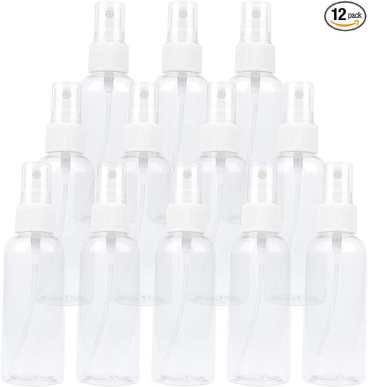 TRENDBOX 12 Pack Empty Transparent Plastic Fine Mist Spray Bottle 60 ml (2 oz)