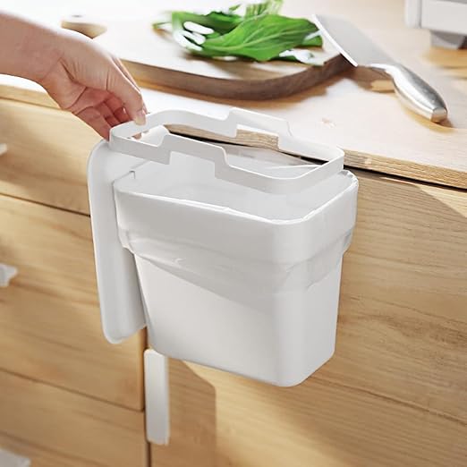 0.8 Gallon Hanging Small Trash Can with Lid for Cupboard/Bathroom/Bedroom/Office/Camping, Mini Desk Trash Can with 150 Pcs Trash Bags, White