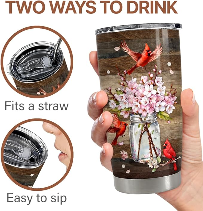 Cardinal Tumbler 20oz Stainless Steel Insulated Travel Mug Cup for Women Girls Gifts for Birthday Christmas