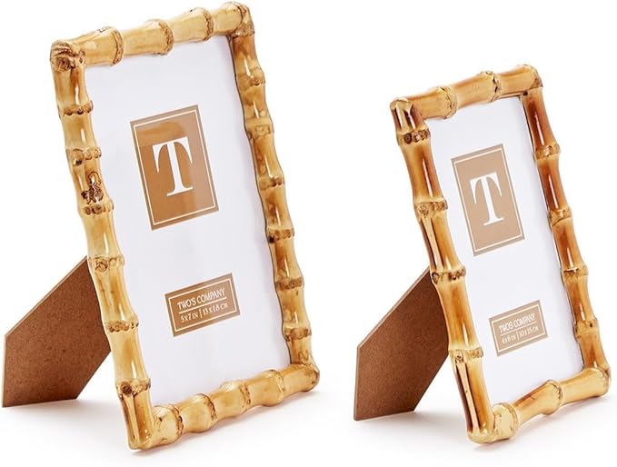 Two's Company Set of 2 Blonde Natural Bamboo Finish Photo Frame, Includes 2 Sizes, 4x6 and 5x7 Inches, Bamboo, Home Decor Accessories