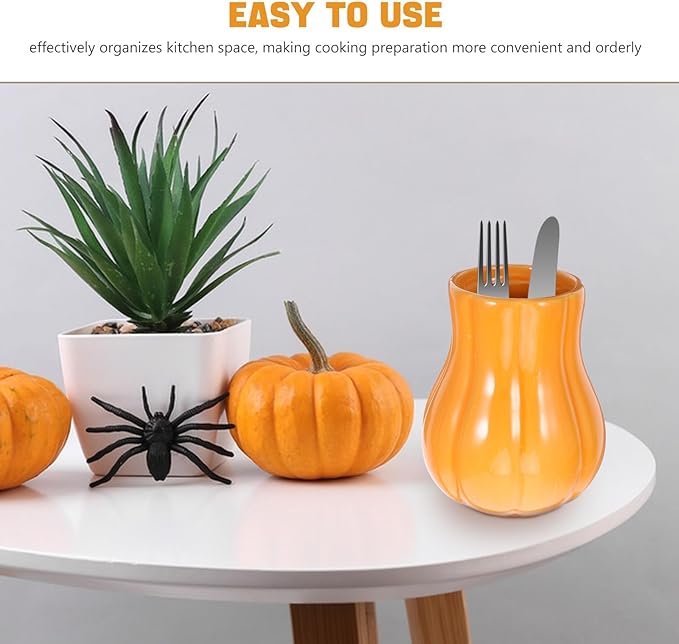 PRETYZOOM Spoon Spatula Organizer: Ceramic Kitchen Utensil Crock for Countertop Cooking Utensil Jar Organizer for Farmhouse Kitchen Counter Orange