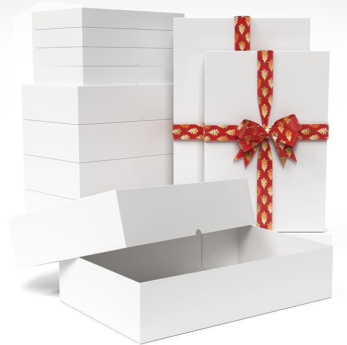 STYPOP 12 Pack Gift Boxes with Lids for Present - 6 Extra Large 17" (4" Deep) & 6 Large 14" (2" Deep) White Gift Boxes for Clothing Wrapping, Christmas