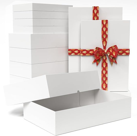STYPOP 24 Pack Gift Boxes with Lids for Present - 12 Extra Large 17" (4" Deep) & 12 Large 14" (2" Deep) White Gift Boxes for Clothing Wrapping, Christmas