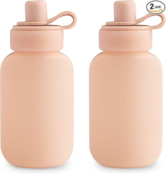 mushie Silicone Puree Pouch 2-Pack | 5 oz Reusable Baby Food Pouches (Blush)