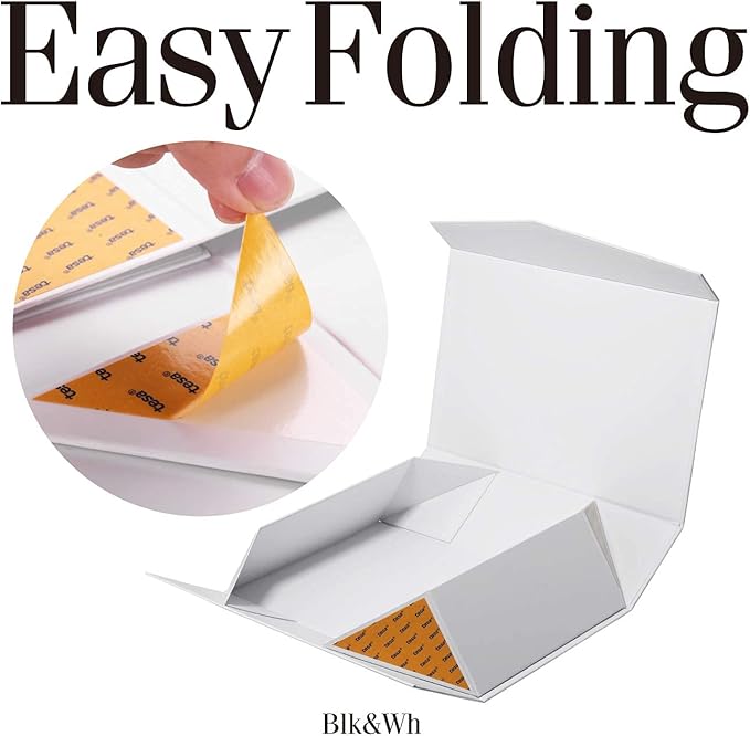 BLK&WH Large Gift Box 13.5x9x4.1 Inches With Lid, Bridesmaid Proposal Box, Collapsible With Magnetic Lid (Matte White)