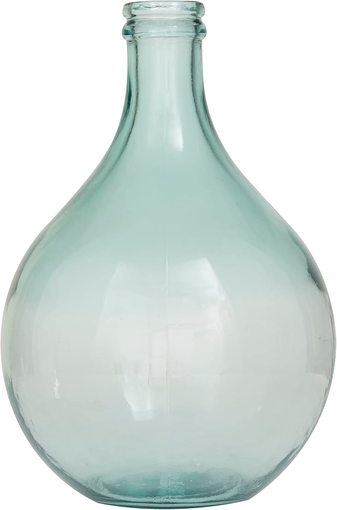 Deco 79 Recycled Glass Handmade Decorative Vase Spanish Bottle Centerpiece Vase, Flower Vase for Home Decoration 11" x 11" x 17", Teal