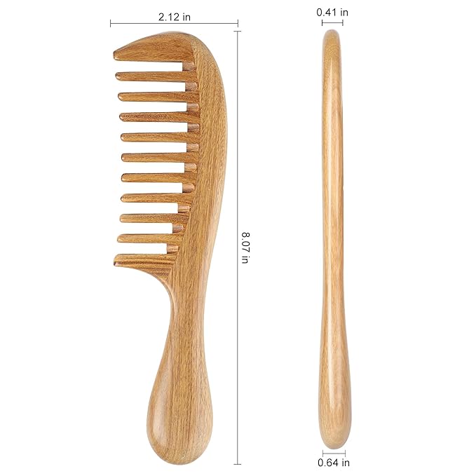Onedor Handmade 100% Natural Green Sandalwood Hair Combs - Anti-Static Sandalwood Scent Natural Hair Detangler Wooden Comb (Extra Wide Tooth)