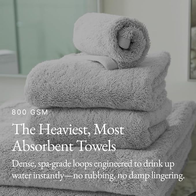 Italic Ultraplush 100% Australian Cotton Towels - Set of 2 Luxury Bath Towels, Quick Dry Plush and Absorbent, Heavy Duty Large Bath Towels, 800GSM Towels for Bathroom & Spa (Light Gray)