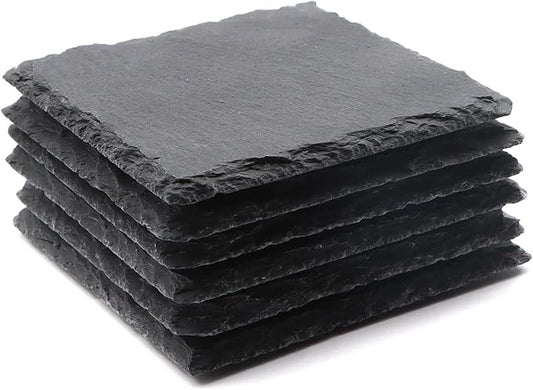 6 Pack Square Slate Drink Coasters, VIBRATITE 4 Inch Black Slate Stone Coasters Bulk Cup Coaster Laser Engraving Blanks with Anti-Scratch Bottom for Drink Coffee Bar Kitchen Home Decor
