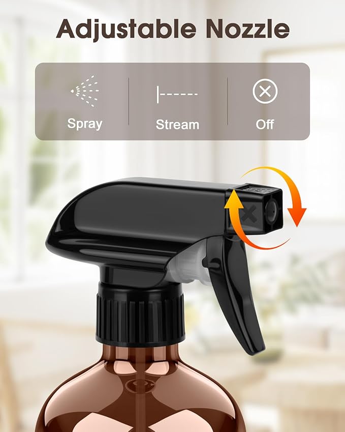 Glass Spray Bottle with Silicone Sleeve Protection, Amber Glass Spray Bottle Set for Window Cleaner Aromatherapy Facial Hydration Watering Flowers Hair Care 2 Pack/16 oz (Black & Orange, 16 oz)