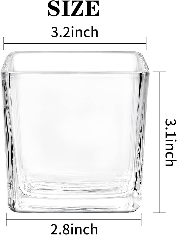 12 Pack Square Glass Vases, 3” x 3” Clear Cube Glass Flower Vases, Mini Square Glass Vases Candle Holders with Sponge Brush for Centerpieces
