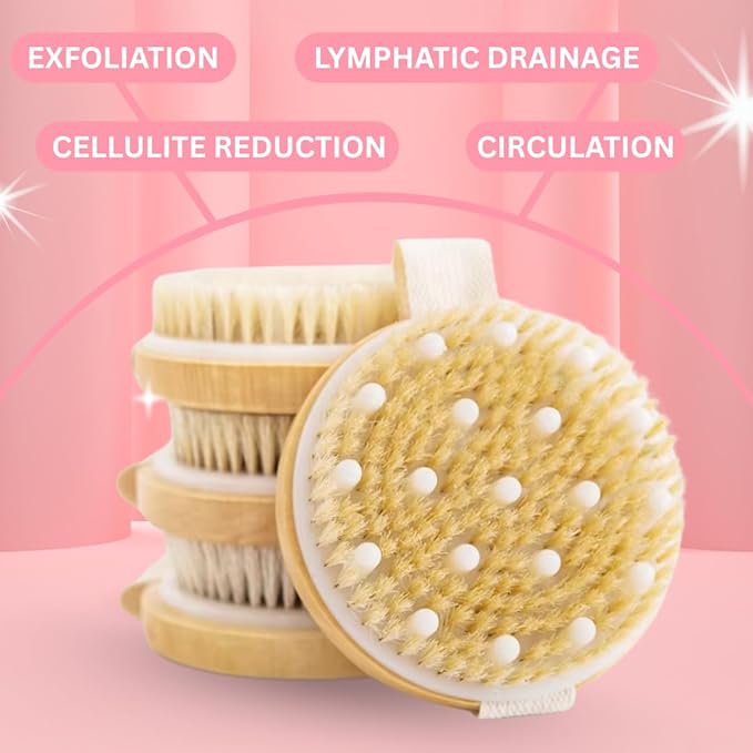 Dry Body Brush – Eco-Friendly Natural Bristles for Gentle Exfoliation, Skin Renewal, Improved Circulation & Lymphatic Support – Perfect Detox & Spa Self-Care Accessory (Tan)