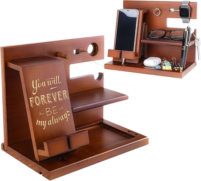 awofer Wood Docking Station For Men Personalized Gifts For Man Wooden Gifts For Husband Him Boyfriend Mens Anniversary Valentines Christmas Birthday Gift Engraved Phone Nightstand Organizer