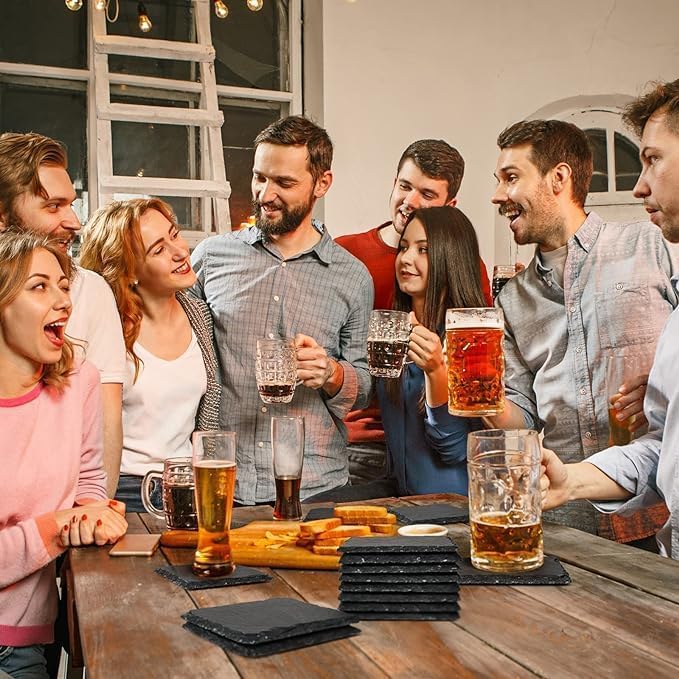 40 Pieces Coasters for Drinks, 4 x 4 Inch Slate Black Stone Coasters Bulk Square Rock Rustic Coasters with Anti-Scratch Backing for Bar, Gifts, DIY, Kitchen, Home Decor