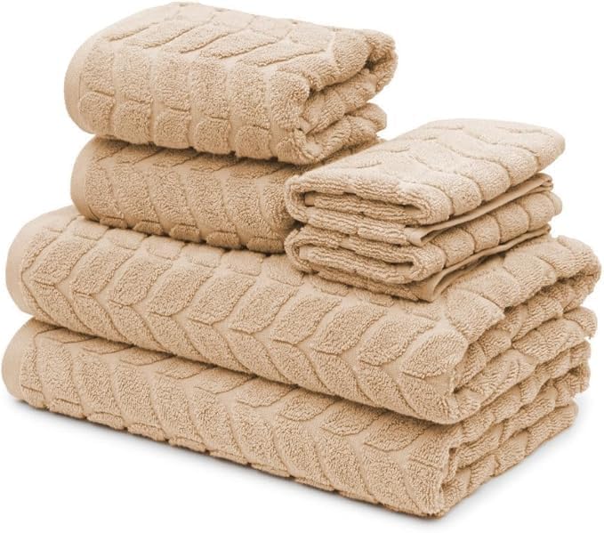 BAGNO MILANO Turkish Bath Towels, Soft Plush Jacquard Luxury Bath Towels, Quick Dry Towel Set (Latte, Bath Sheet)