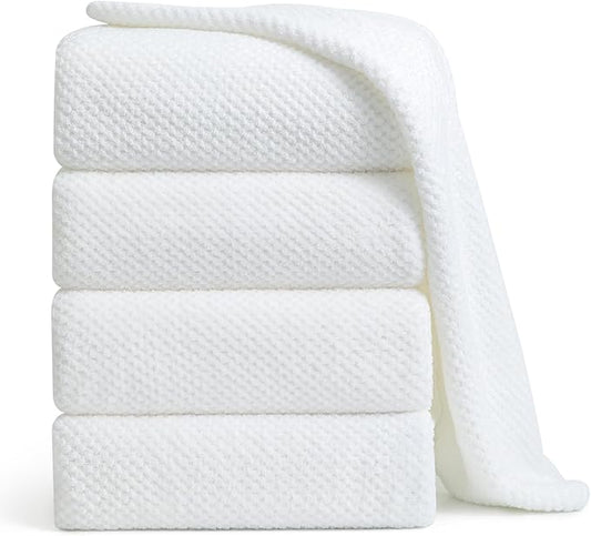 Smuge Bath Towel Set, 4-Piece 35x70 Inches, Extra Large Microfiber Bath Towels, Quick Dry, Lightweight, Soft, Highly Absorbent, White