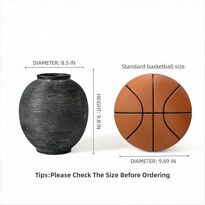 Large Black Ceramic Vase, 9.8 inch Round Minimalist Textured Flower Vase, Rustic Farmhouse Decor for Home, Living Room, Shelf, Table, Bathroom & Entryway Decoration (Black Bronze)