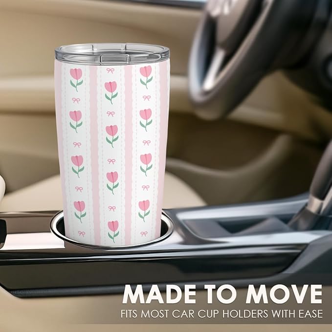 SANDJEST Tulip Tumbler 20oz, Stainless Steel Travel Cup with Lid, Insulated Coffee Mug, Tulip Gifts for Women Girls Friends Sisters on Birthday Christmas