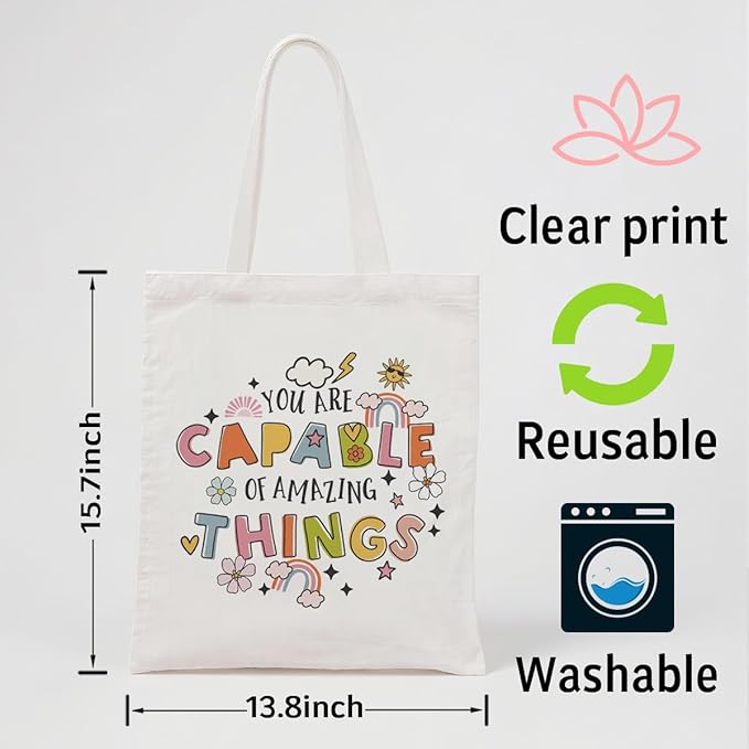 Canvas Tote Bag for Women, You Are Capable Of Amazing Things Tote Bags, Inspirational Canvas Totes for Work Traveling, Reusable Grocery Shoulder Shopping Bags, Christmas Gifts to Women Friends