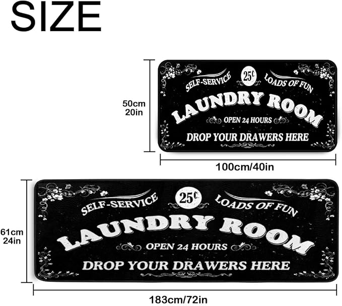 Laundry Room Long Rug Area Rug Non-Slip Floor Mat Waterproof Farmhouse Carpet for Kitchen 72" x 24"(Black-1)
