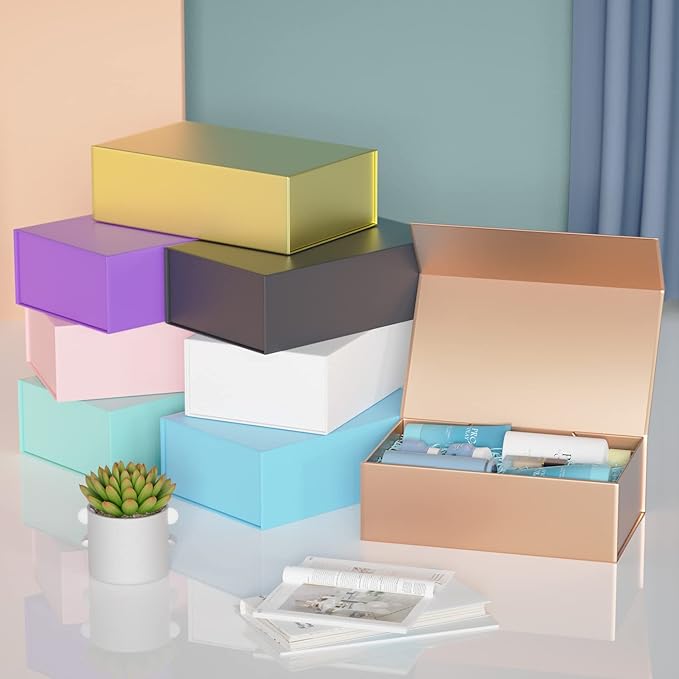 5 Pack Rose Gold Gift Box, 12x6x4'' Gift boxes for Presents with Lids Magnetic Closure Rectangle Collapsible for Bridesmaid Proposal Box, Wedding, Christmas, Halloween, Birthday Gift Packging