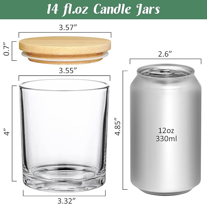 20 Pack 14 fl.oz Glass Candle Jars - Clear Empty Candle Vassels with Bamboo Lids, Bulk Containers Jars for Making Candles 12 14 fl.oz