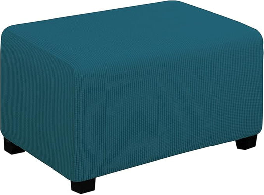 Easy-Going Stretch Ottoman Cover Folding Storage Stool Furniture Protector Soft Rectangle slipcover with Elastic Bottom(Ottoman Small,Peacock Blue)