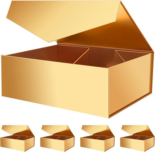 ROSEGLD 5 Extra Large Gift Boxes 20x16x7.2 Inches, Giant Gold Magnetic Gift Boxes with lids for Presents, Bridesmaid Proposal Boxes (Glossy Gold)
