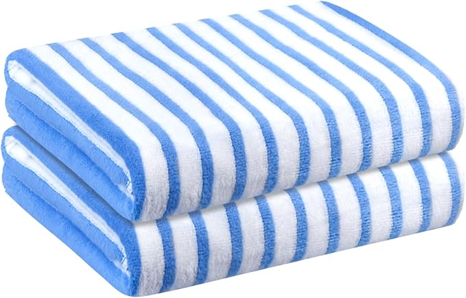 JML Microfiber Beach Towels, Quick Drying Bath Towel Set for Adult, 2 Pack, 30" x 60", Cabana Stripe, Absorbent, Use for Travel, Summer, Sport, Swimming, Pool, Yoga, Camping, Microfiber StripeBlue
