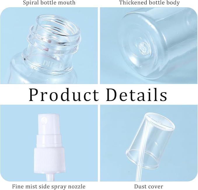 4Pcs Mini Spray Bottle, Travel Spray Bottle, Small Sprays Bottles, Clear Empty Mini Travels Plastic Bottled Fine Mist, Refillable Containers Perfume Travel Bottles for Essential Oils, Perfume